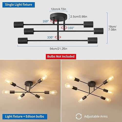 Miniatura 3 de ANWIO Sputnik - Lámpara colgante nórdica moderna de mediados de siglo, 6 luces, lámpara de techo negra, luz negra para sala de estar, cocina,