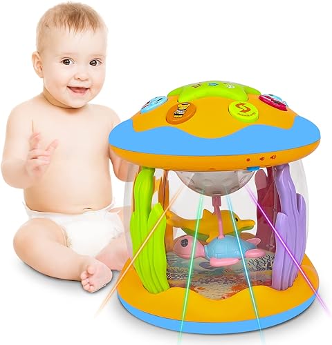 VEAIS Juguetes para bebés de 6 a 12 meses con luz musical para el tiempo del abdomen, juguetes para bebés de 3 a 6 7 8 9 12 a 18 meses, proyector