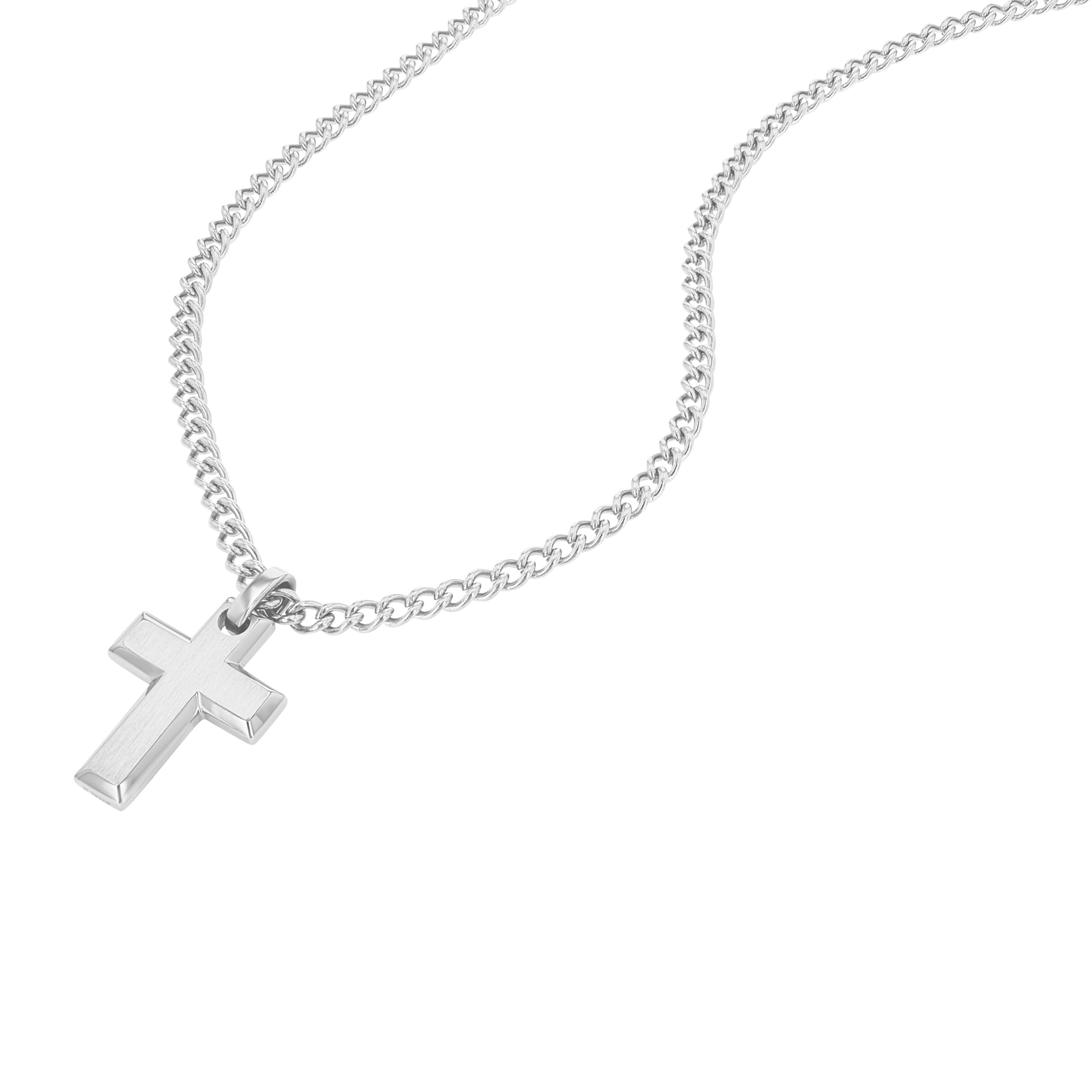 Tom Tailor Kette mit Anhänger für Herren, Edelstahl, 50+5 cm, silber, Kreuz-Anhänger, Geschenkidee, Halsschmuck, Herrenschmuck, 2100636