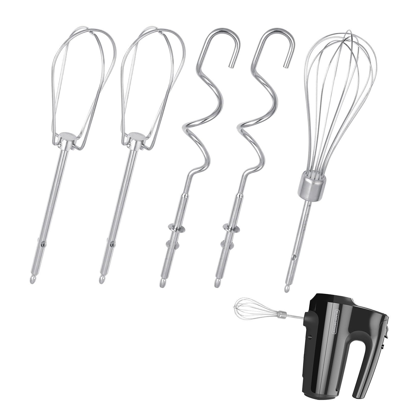 5 Pack Hand Mixer Replacement Beaters Compatible with BLACK and DECKER Electric Hand Held Mixer, Include 2 Mixer beaters, 2 Dough Hooks, 1 Whisk,