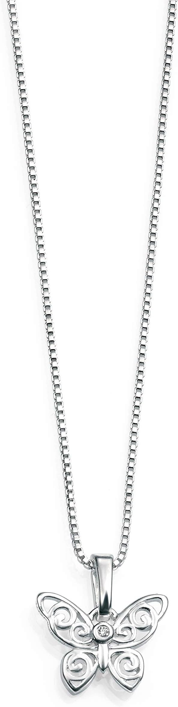 D for diamond Sterling Silver for Children's Filigree Butterfly Pendant with Chain of 35cm