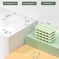 Vista 5 de DOQAUS Bandeja para cubitos de hielo con tapa y contenedor, paquete de 4 bandejas de plástico de silicona para congelador con caja/recipiente