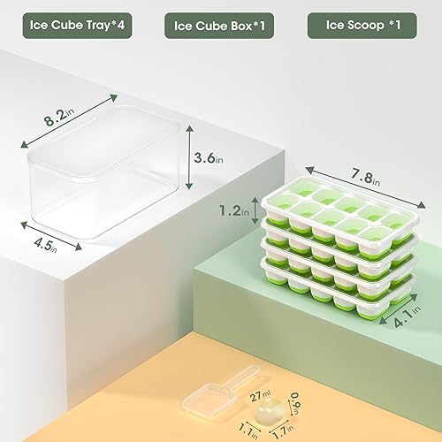Miniatura 5 de DOQAUS Bandeja para cubitos de hielo con tapa y contenedor, paquete de 4 bandejas de plástico de silicona para congelador con caja/recipiente