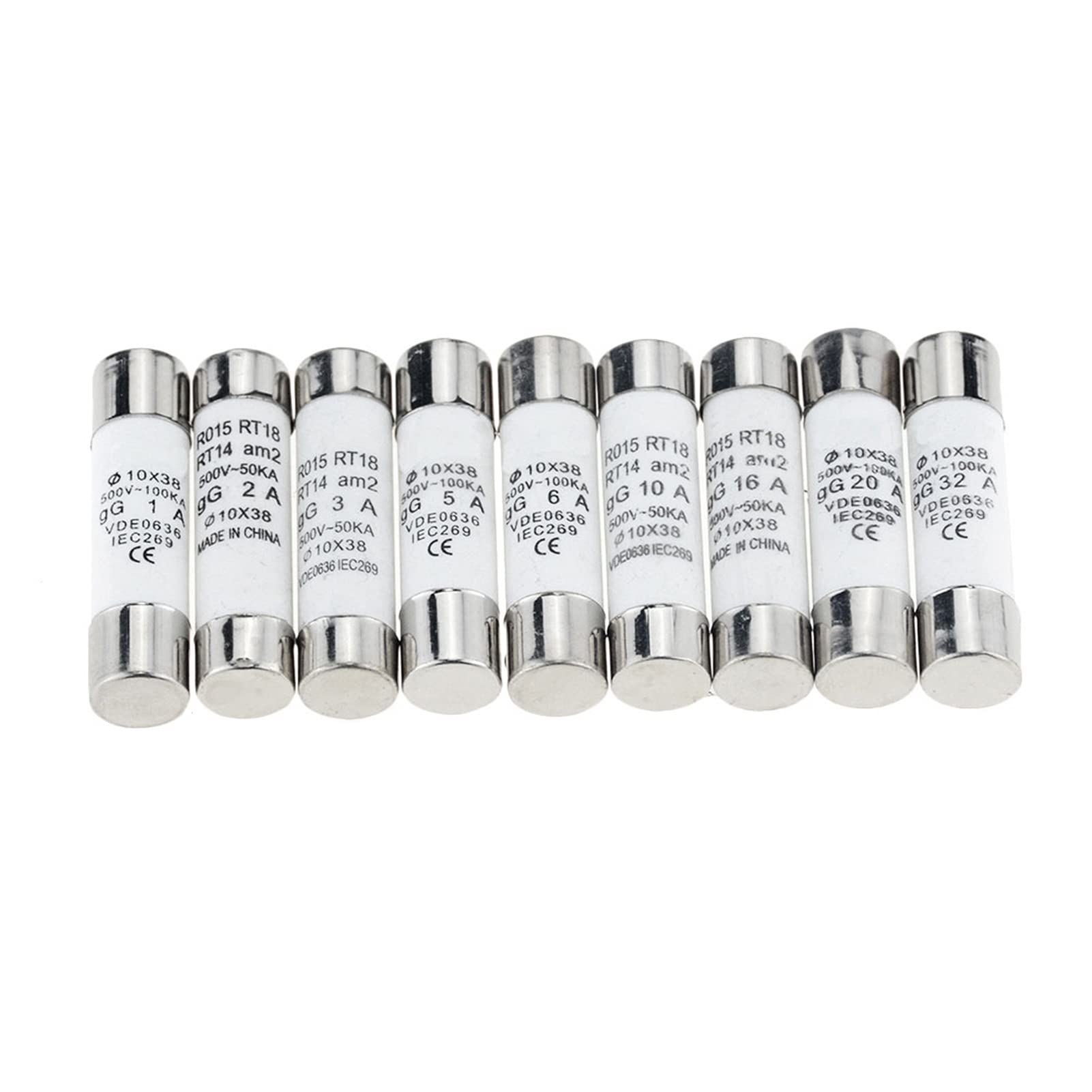 Bezpiecznik 10 sztuk x 38 zwinnych bezpieczników ceramicznych x mm 500 V 1 A 2 A 3 A 4 A 5 A 6 A 16 A 20 A 32 A do RO15 RT18 RT14 rdzeń bezpiecznikowy (5 A)