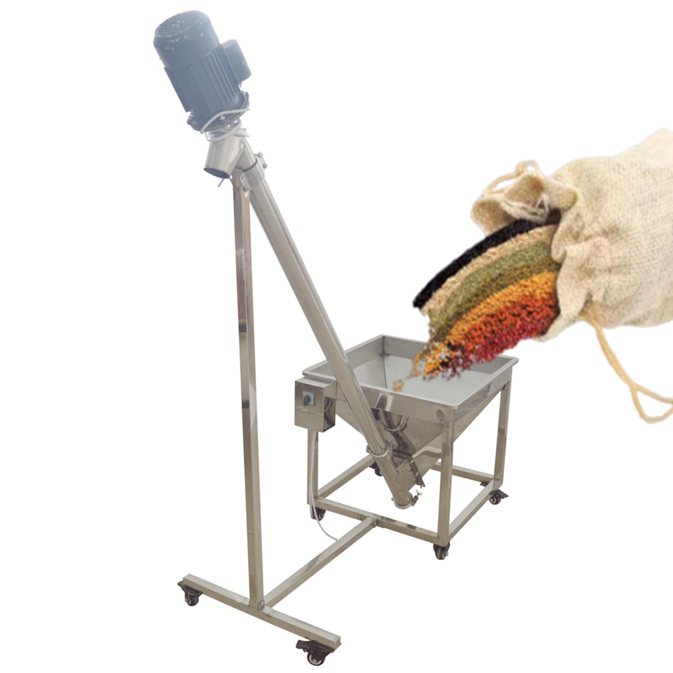 INTSUPERMAI Spring Screw Conveyor Feeder Automatic Stainless Steel Inclined Auger Screw Feeding Conveyor Helical Feeder for Granules/Powder with Hopper 66.9