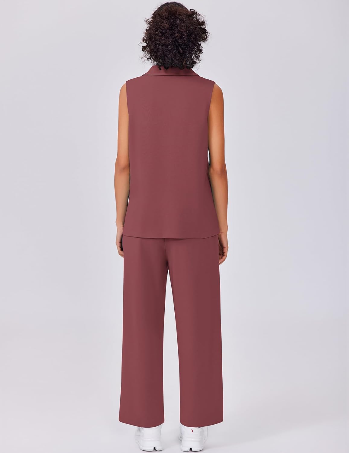 PINSPARK Two Piece Sets for Women Summer Outfits Sleeveless Lounge Sets V Neck Tops Wide Leg Crop Pants Travel Tracksuit - Image 2