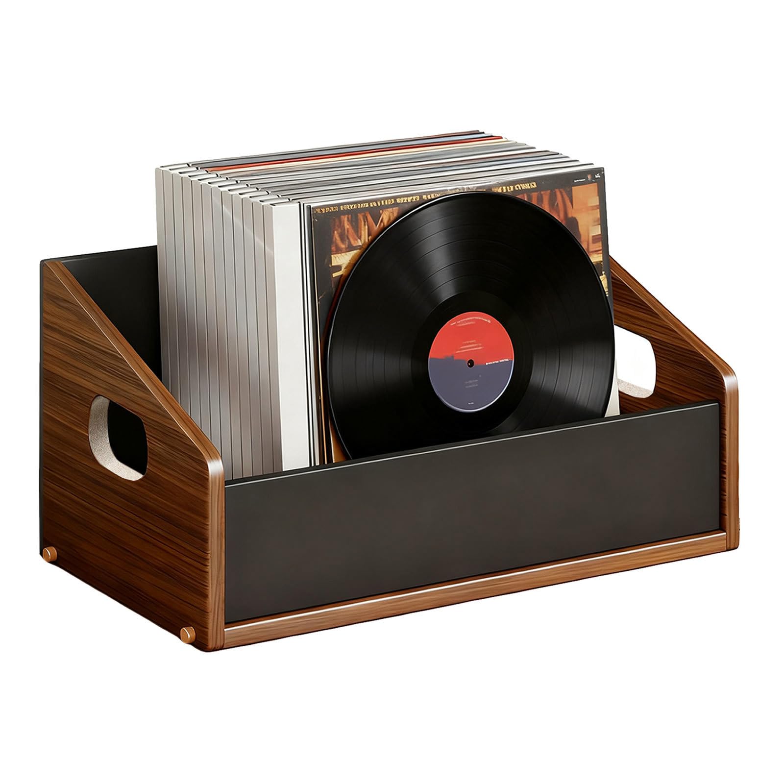 Scatola portaoggetti vintage per dischi in vinile, cassa in legno con parte anteriore in acrilico nero, supporto per album retrò, per decorazioni domestiche, collezione musicale, può contenere fino a