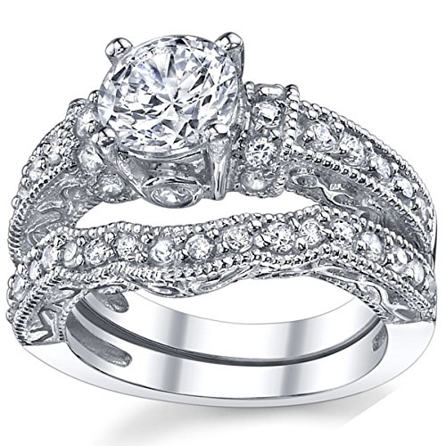 Metal Masters 1.25 Carat Solid Sterling Silver Wedding Engagement Ring Set, Bridal Ring, with Cubic Zirconia CZ Sizes 4 to113