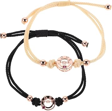 PRETYZOOM Touch Connection Technology Adjustable Couple Bracelets with Vibration Sensing for Romantic Milestone Woven Wristbands for Him and Her