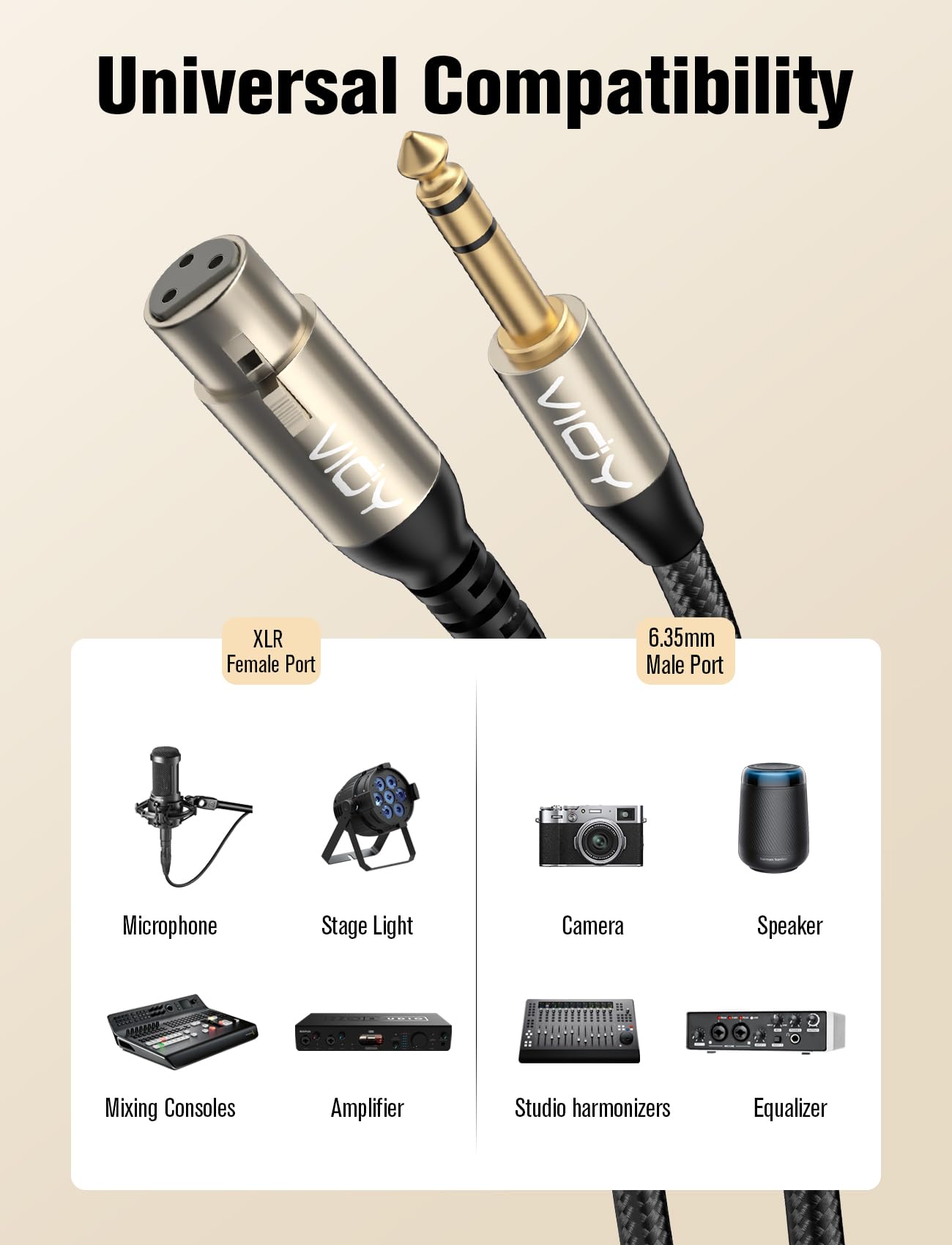 VIOY XLR to 6.35mm Cable 2M, 1/4 Inch TRS to XLR Female Balanced Microphone Cable for Mixers Amplifiers, Speakers - Image 2
