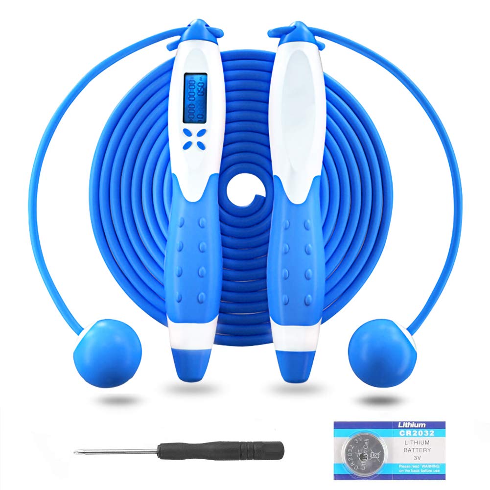Jump Rope, Digital Counting Jump rope, Non-Winding Multifunctional Intelligent Timing Counting Skipping Rope for Rope/Cordless Fitness Boxing Training Suitable for Men, Women, Children(Blue)
