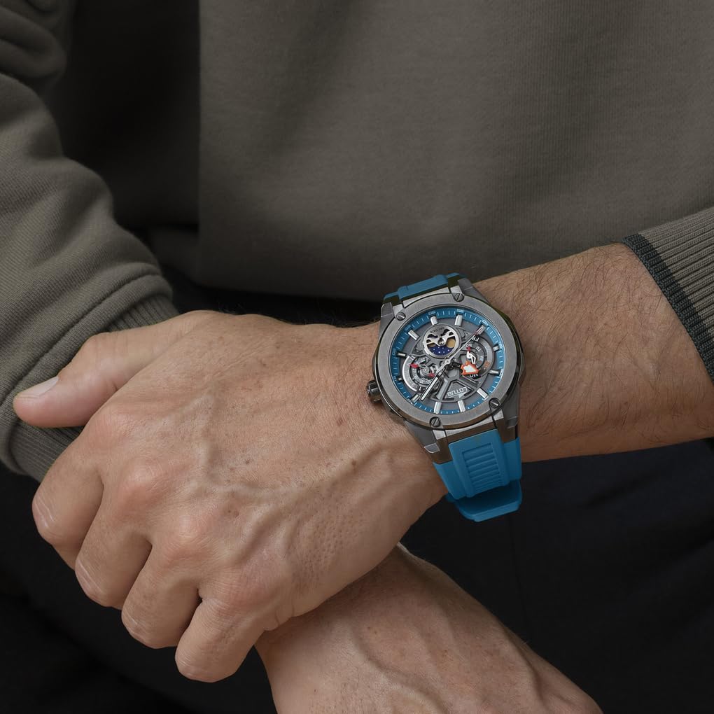 Lotus Analoge Herrenuhr mit Fase Lunar aus Kautschuk Blau