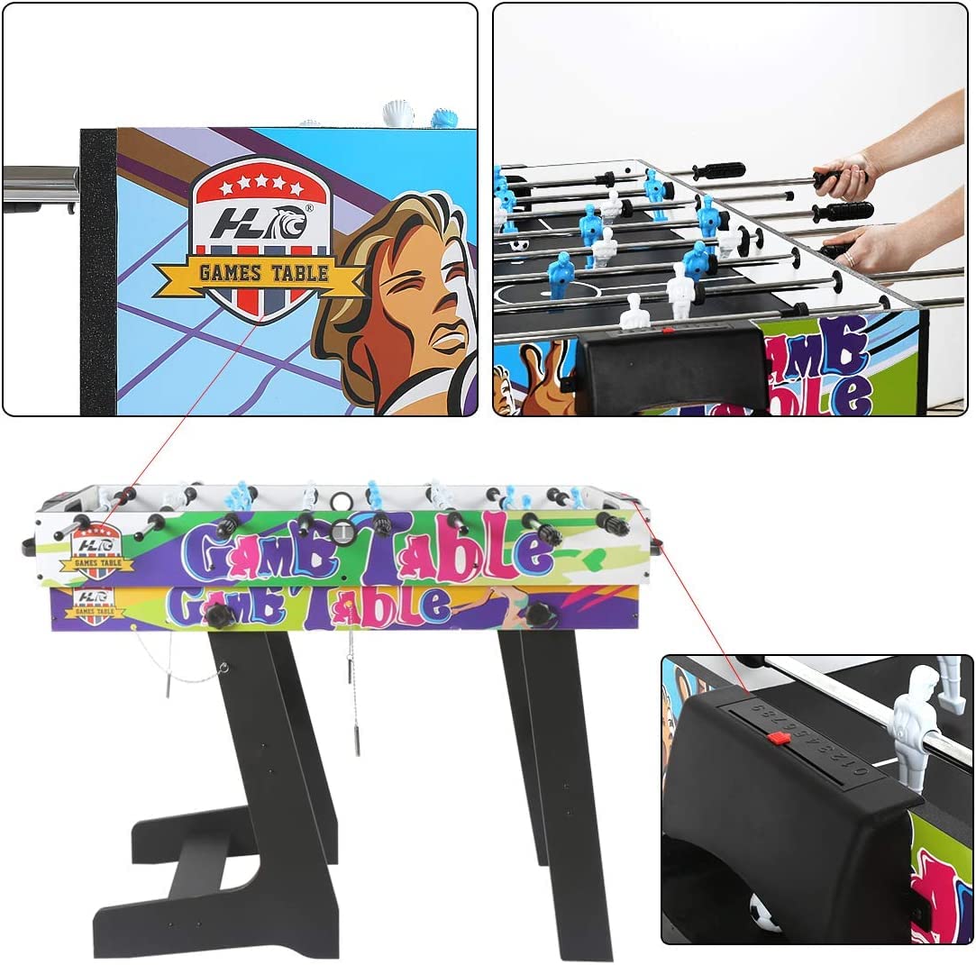 Table Multijeux 4 en 1, Table De Jeu Enfants Pliable, Multifonction Sport Baby Foot/Billard/Tennis de Table/Hockey, Cadeau d'anniversaire pour Enfants