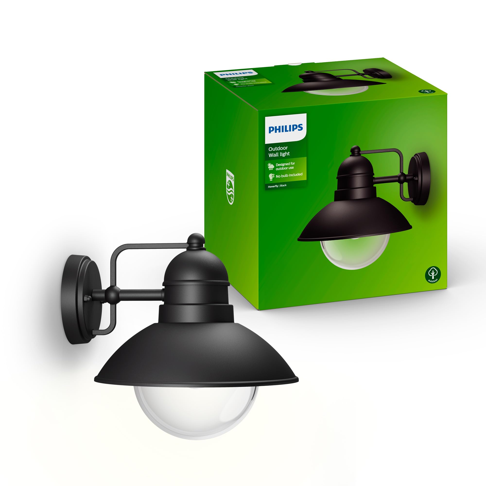Philips Hoverfly Applique LED da Esterno, Resistente a Intemperie IP44, Durevole, Alluminio, Design Classico, Nero, Lampadina E27 Venduta Separatamente