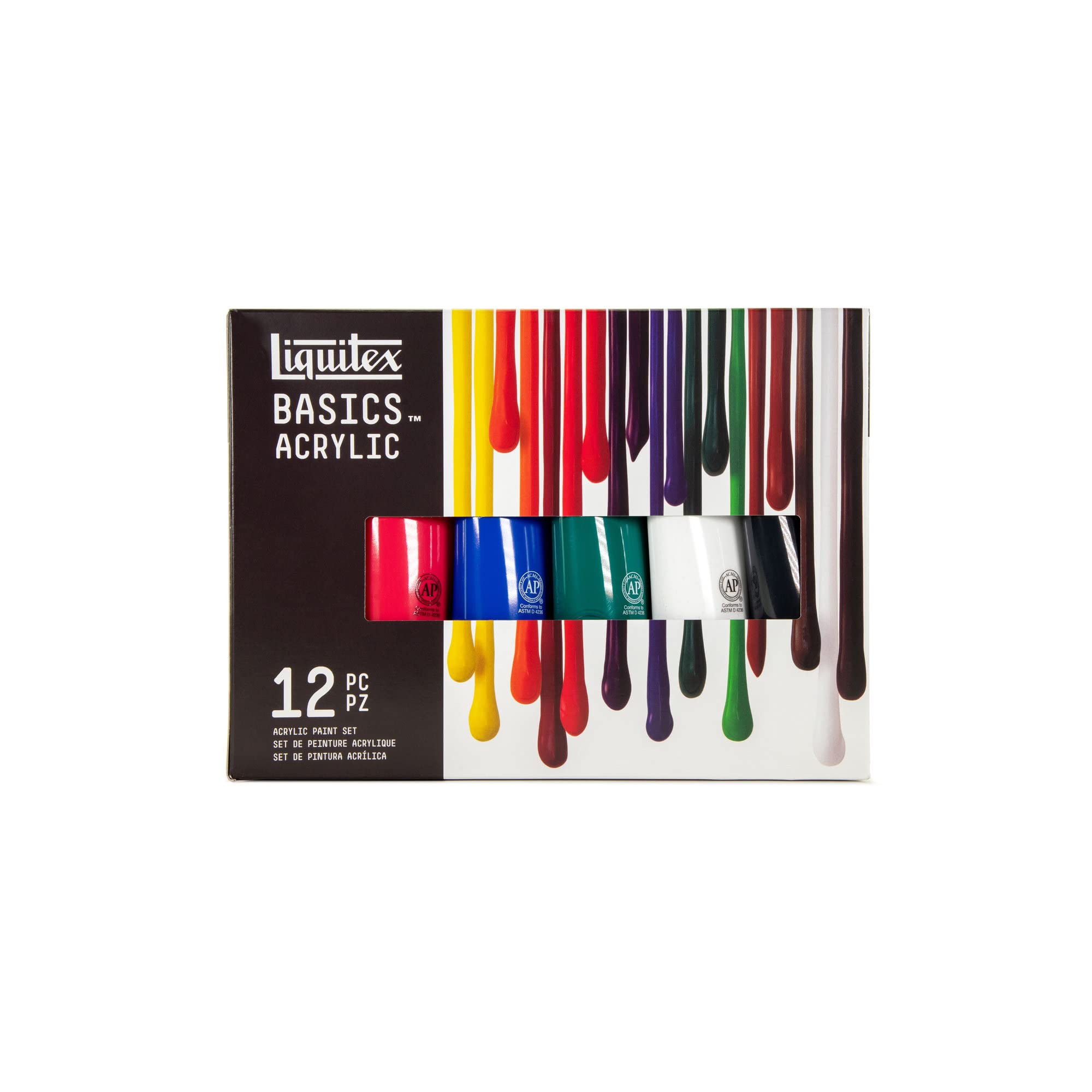 Liquitex 3699391 Basics - Pittura acrilica, Pigmenti per artisti monopigmentati, Resistente alla luce, durevole nel tempo, Finitura satinata, Set di colori 12 Tubi da 118 ml