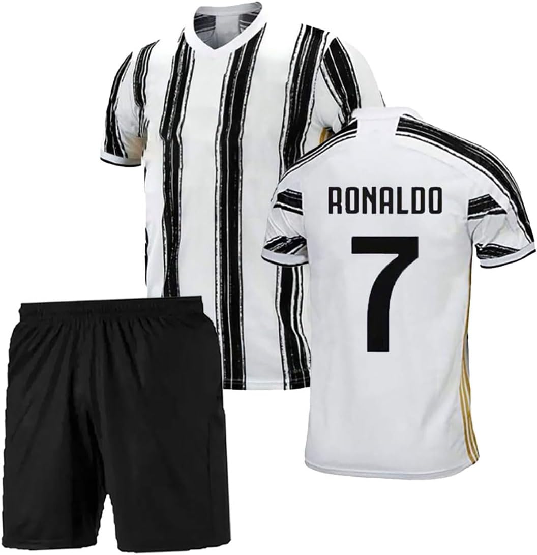 Ronaldo 7 Football Jersey with Black Shorts(Kid's, Boy's& Men)