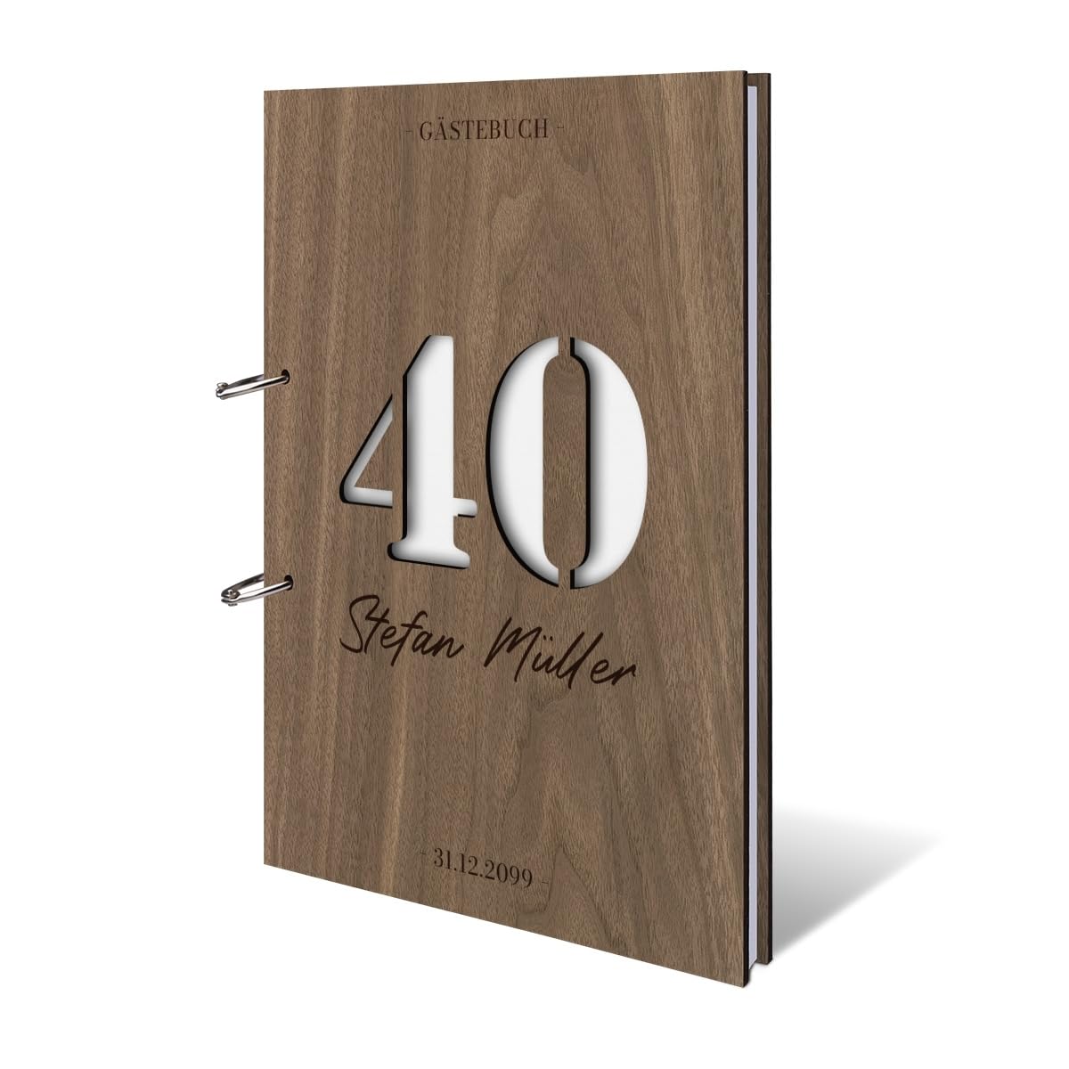 Individuelles Gästebuch zum 40. Geburtstag – Echtes Holz mit Persönlicher Gravur, Zahl ausgestanzt – hochwertige 72 Blatt / 144 Naturpapier Seiten, DIN A4 Hoch – Ideal für bleibende Erinnerungen