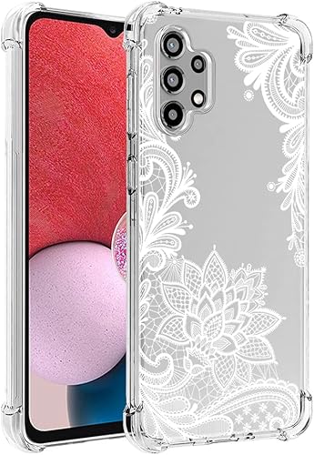 Funda de teléfono para Galaxy A13 4G/A13 LTE 4G SM-A135F, funda delgada a prueba de golpes con patrón floral transparente suave y flexible TPU funda