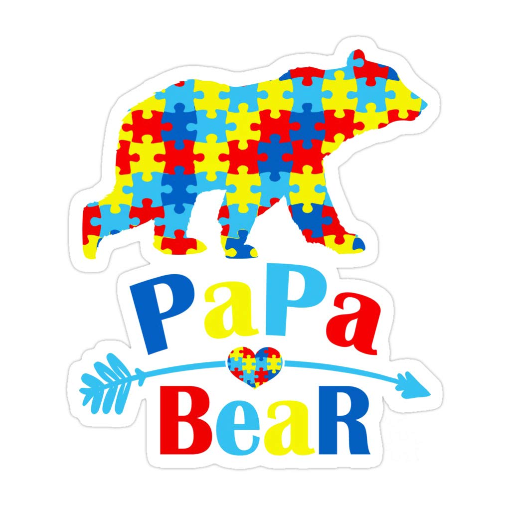 SALEM STORE 3 PCs Stickers Autism Papa Bear Autism Awareness Month Gift 3�4 Inch Die-Cut Wall Decals for Laptop Window Car Bumper Helmet Water Bottle