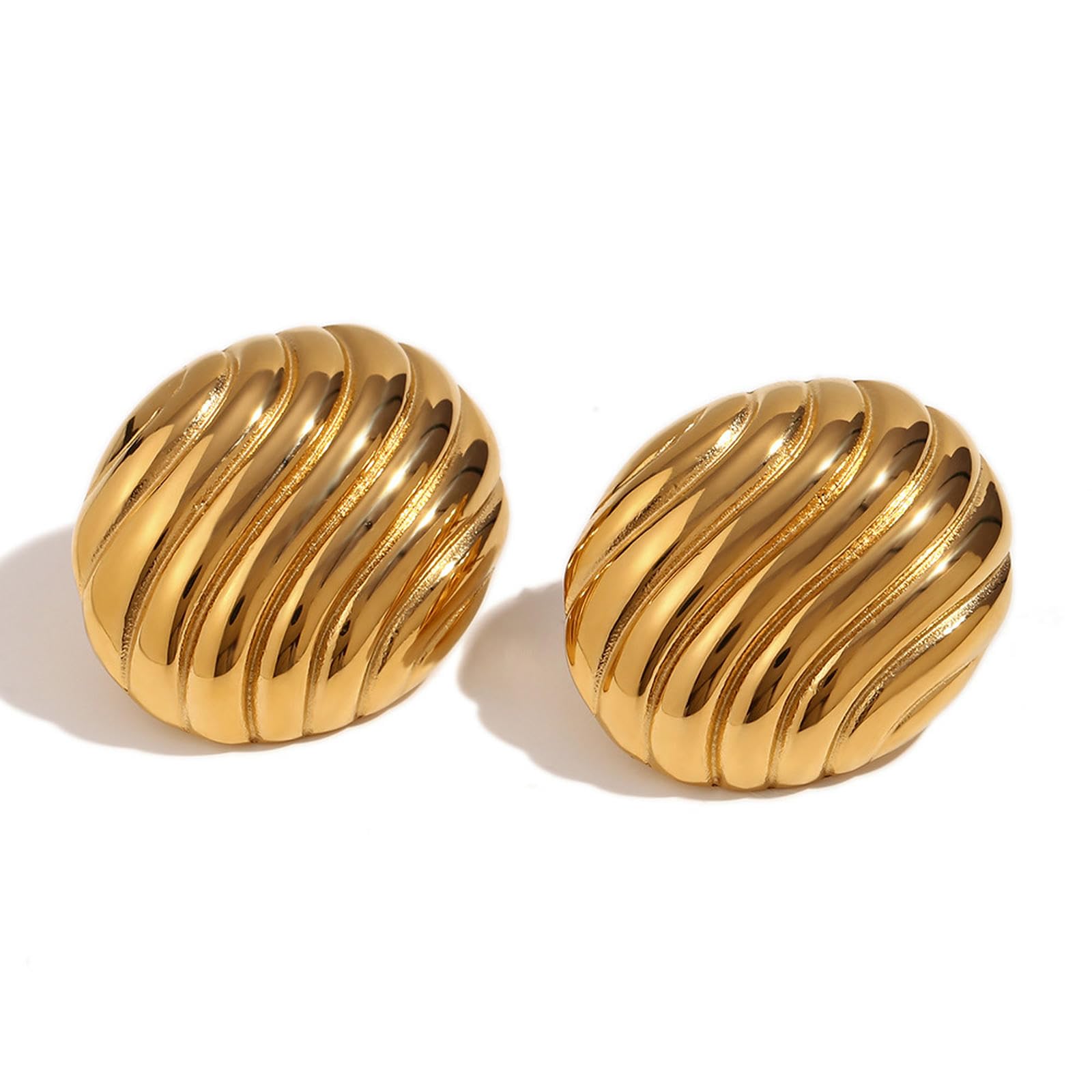 Orecchini Streamline placcati in Oro 18 carati da Donna Design Vintage a Strisce ovali Minimalista Art Deco Gioielli per Le Vacanze Regalo per lei