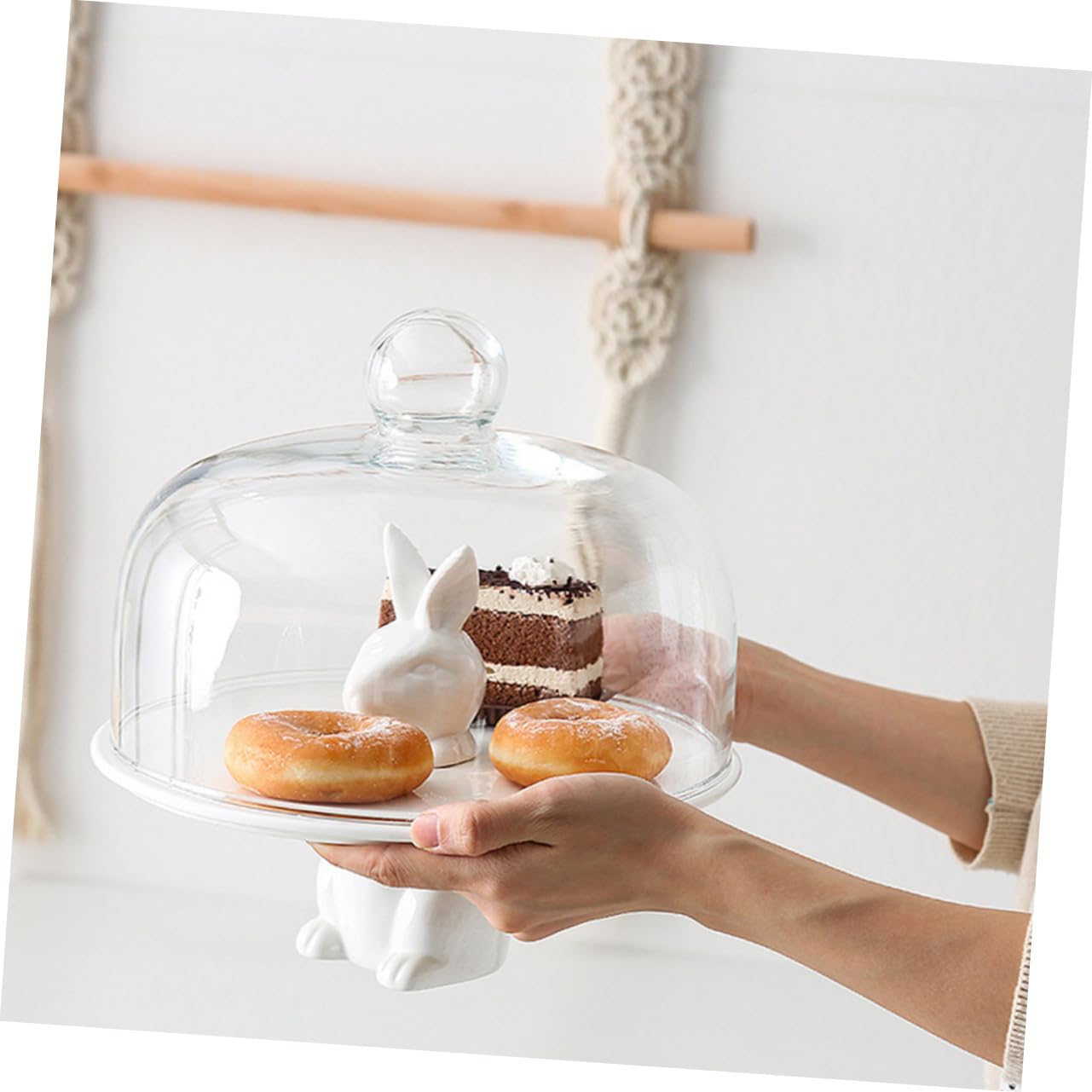 Alipis Alzatina Superficie Liscia e Resistente alla Corrosione in Ceramica Bianca, Piatto Porta Frutta e Snack per Torte a Forma di Coniglio per Compleanni e Feste