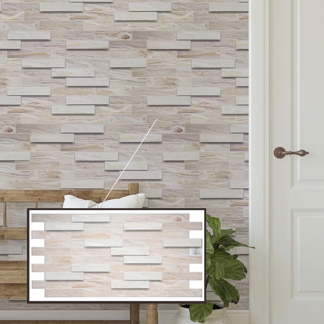 Untitled 3D-Wandpaneele PVC | Holz Optik | 1-20 Platten, 0,5-10 m² | Für Wohnzimmer, Küche & Bad | Einfache DIY-Montage (Bleached Oak)
