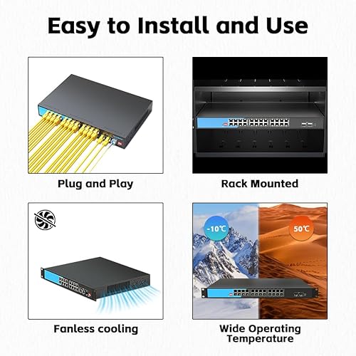 Miniatura 5 de Switch PoE Gigabit de 24 puertos no administrado, con 24 puertos PoE+ y 2 ranuras SFP, alimentación incorporada de 300 W, compatible con