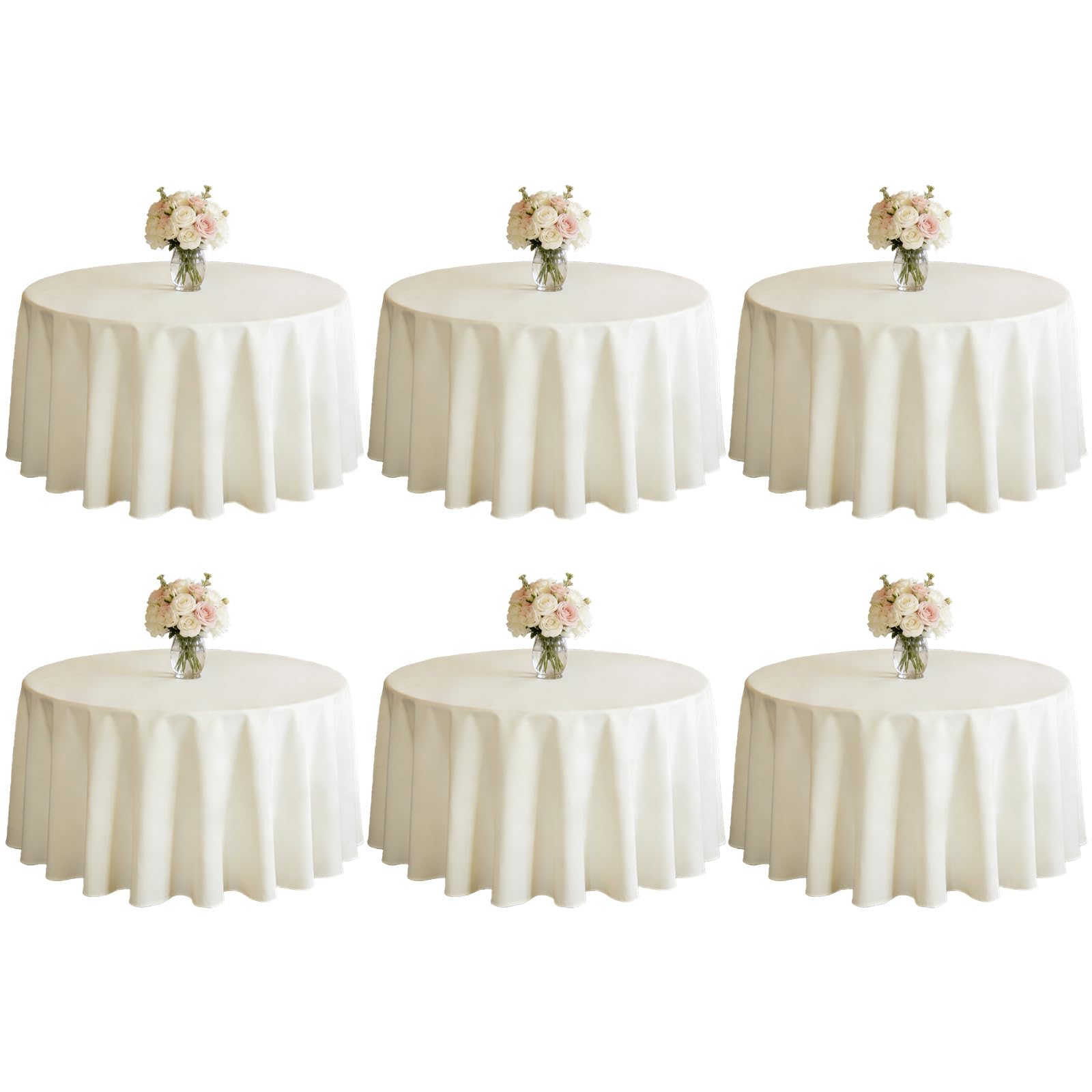 Photo 1 of ***ONL:Y FOUR**
WIGENIUS 6 Pack Ivory Table Cloth Round Tablecloths 90 Inch,Polyester Table Cloth for 5 Foot Round Tables,Wrinkle Resistant Washable Fabric Table Covers for Party,Wedding Banquet