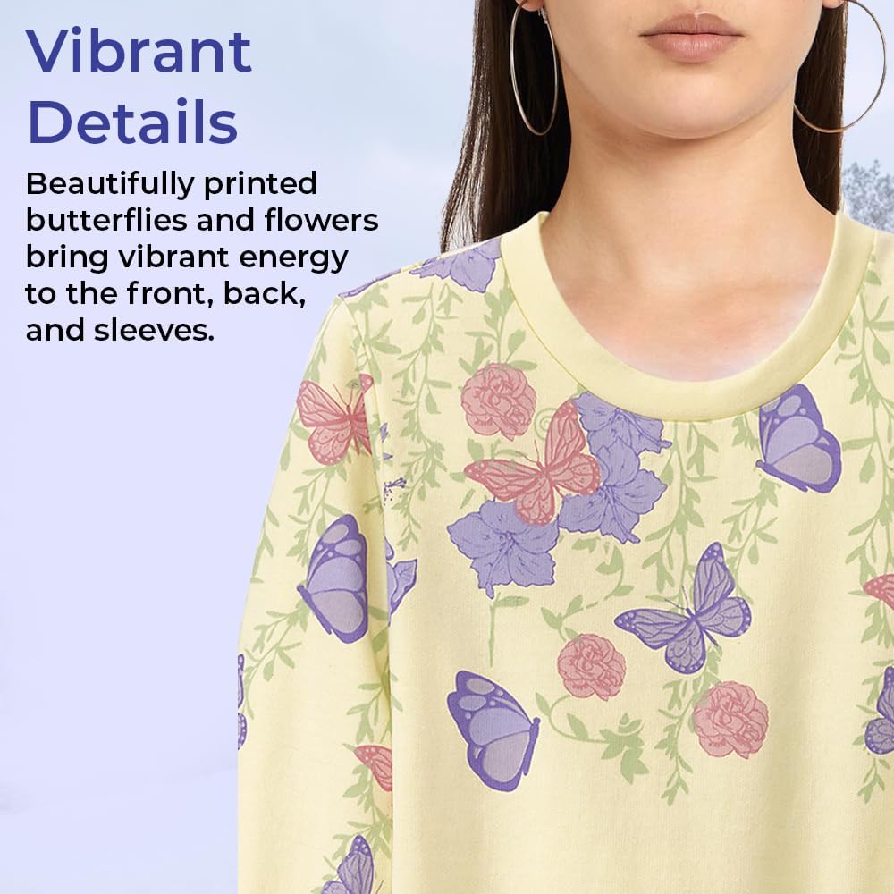 SAGEFINDS Pastel Butterfly Sweatshirt for Women – Floral Graphic Print Crewneck Pullover, Long Sleeve Casual Sweater Shirt