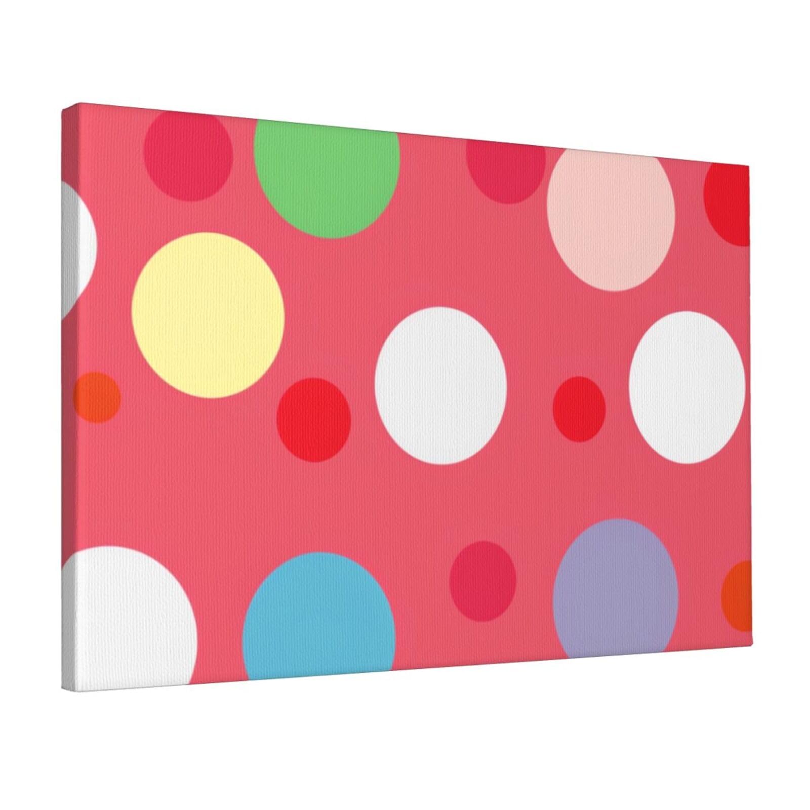 YKLJG Cute Polka Dot Printed Wall Art Canvas Prints 45x30 CM Wooden Framed Picture Painting Artwork for Bedroom Kitchen Home Office Decor