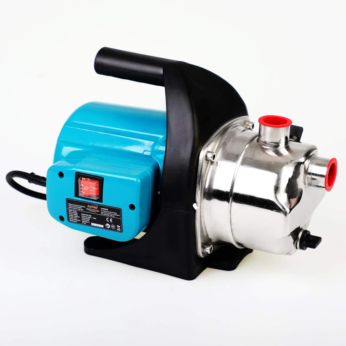 KATSU Pompa da Giardino 1000W Portatile Autoadescante Giardino Pompa Acqua, Portata Max 3400 L/H, Prevalenza Max 44 M, Pressione 4,4 Bar 151523E