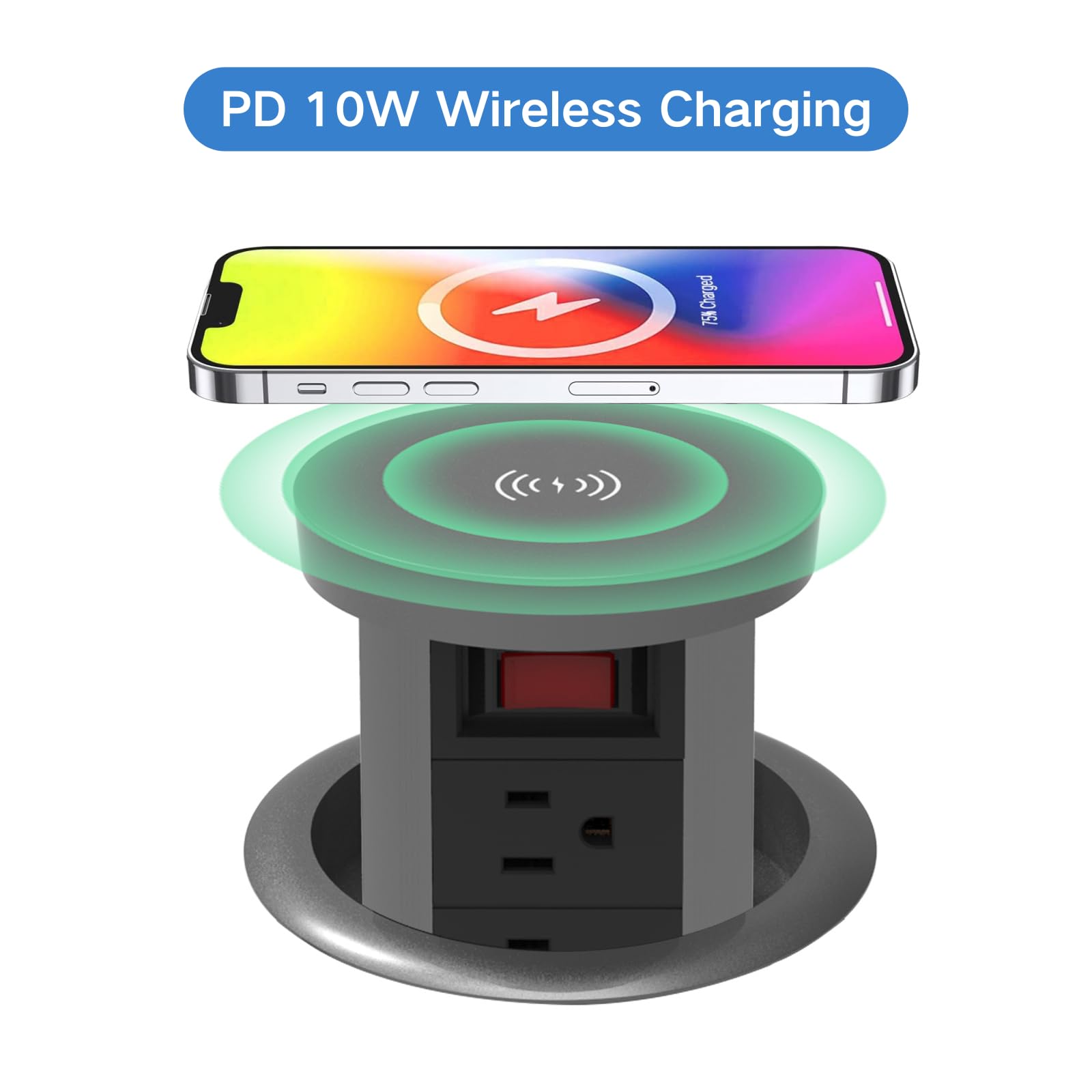 Photo 1 of ***STOCK PHOTO FOR REFERENCE ONLY***
SOCKORATECH Pop up Outlet for countertop 4.72in Desk Grommet Power Station PD20W USB C 4 Outlets 3 USB Ports 1 Wireless charger 15A Outlets Fast charging Space Saver Outlet for Kitchen Office 6ft Cord