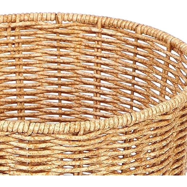 Yajuyi 1-Piece Woven Imitation Rattan Storage Basket with Lid, Round Laundry Hamper, Organizer Bin with Double Handles for Home, Bedroom, Laundry Room, Living Room, Brown, 23cm x 28cm
