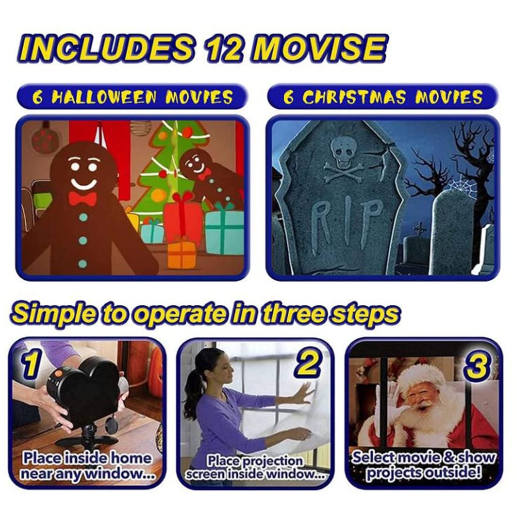 Kerst animatie projectielamp met bewegende beelden op wand of gevel, 4 bewegende beelden