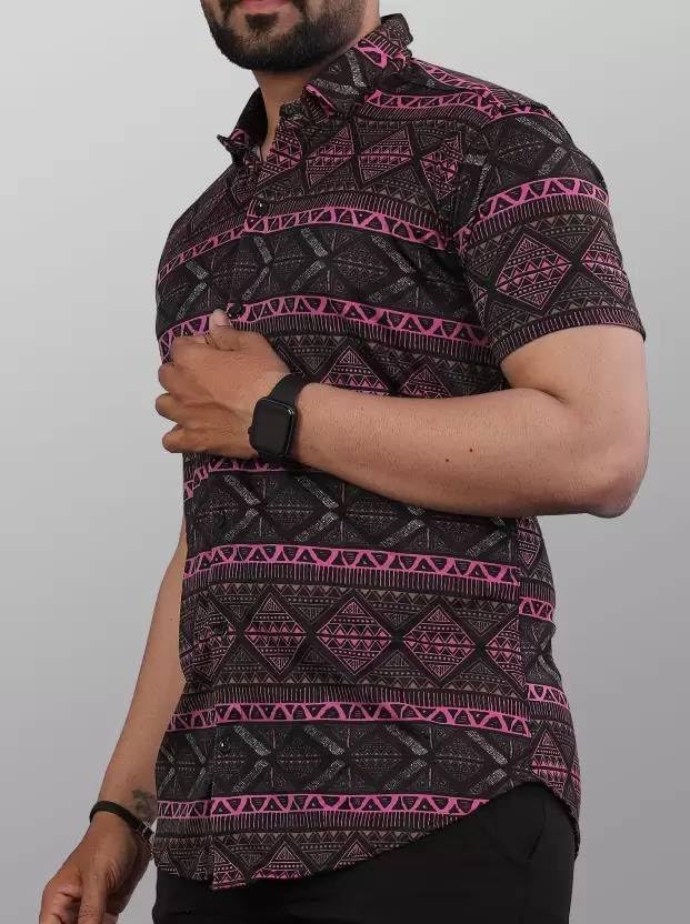 Image of LookMark Men's Trendy Lycra Blend Spread Collar Half Sleeve Printed Shirts - Elevate Your Style with Comfort and Versatility (Pack of 2)
