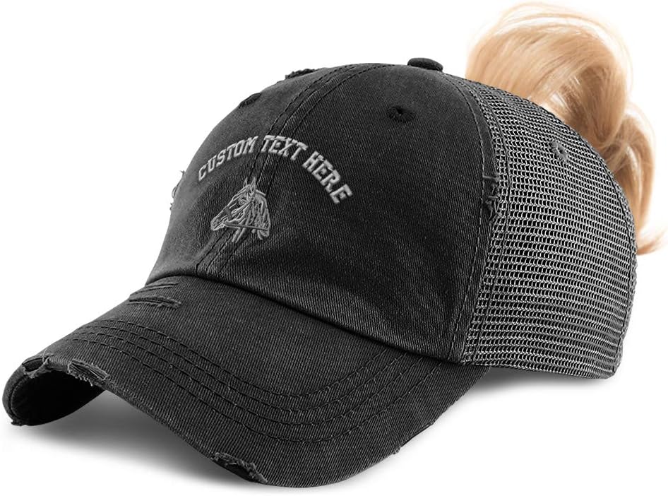 Custom Womens Ponytail Cap Horse Riding Equestrian Embroidery Cotton