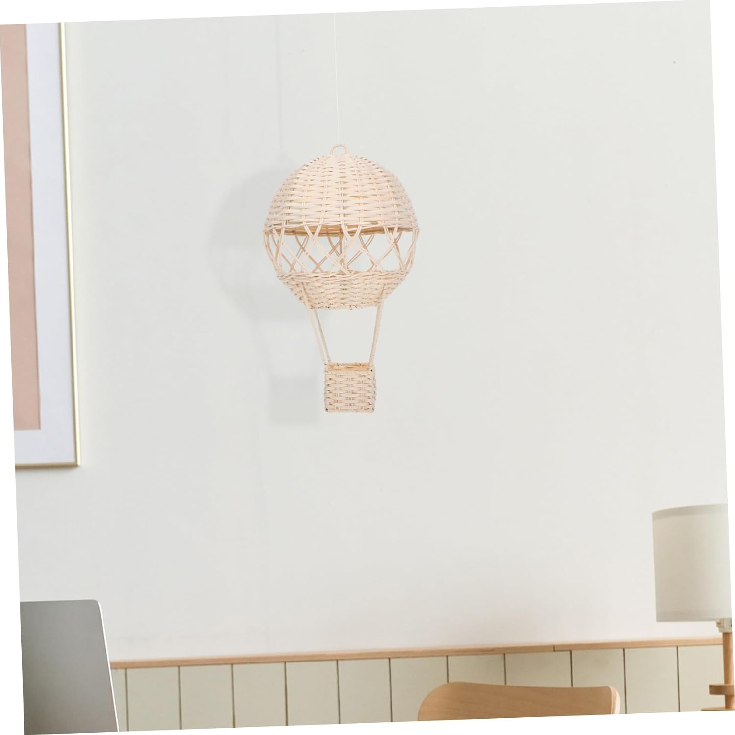 KICHOUSE Handwoven Rattan Hot Air Balloon Pendant Lamp Shade Unique Wicker Basket Decor for Boy Girl Room Versatile Wall Hanging Art and Light Cover Natural Nursery Accent