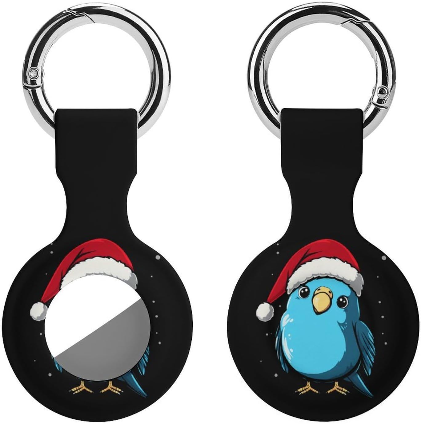 Christmas Blue Budgie Bird Case Compatible with AirTag Holder Cover with Keychain Ring for Bags Luggages