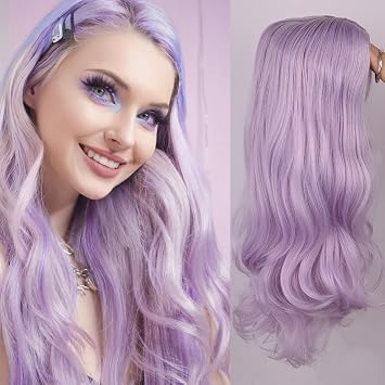 Long Curly Wavy Hair Wigs Heat Resistant Synthetic Daily Party Cosplay Wigs for Women Light purple