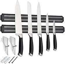 Magnetic Knife Holder for Wall - 15 Inch No Drill Knife Bar with Strong Double Row Magnets, Eco-Friendly & Waterproof Plastic, Holds Knives & Kitchen Tools Securely, Easy Peel & Stick Installation