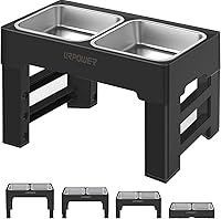 Vista 1 de URPOWER Cuencos elevados para perros, soporte elevado ajustable de 4 alturas con 2 cuencos grandes de acero inoxidable para alimentos y agua