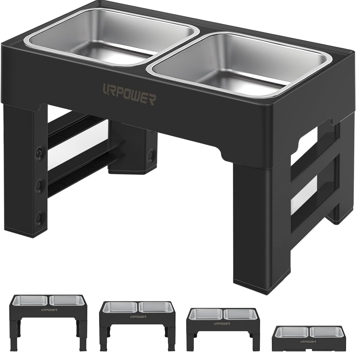 Photo 1 of URPOWER Raised Dog Bowls 4 Height Adjustable Elevated Bowl Stand with Stainless Steel Water Bowl Non-Slip Dog Food Bowls Stand for Small Medium Large Dogs and Pets
