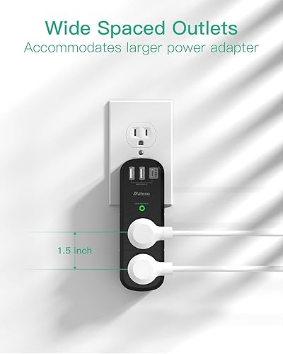 Miniatura 5 de Extensor de salida USB, con enchufe giratorio, 1800 julios, 6 salidas múltiples de CA y 3 puertos USB (1 USB C), regleta giratoria de 3 lados con