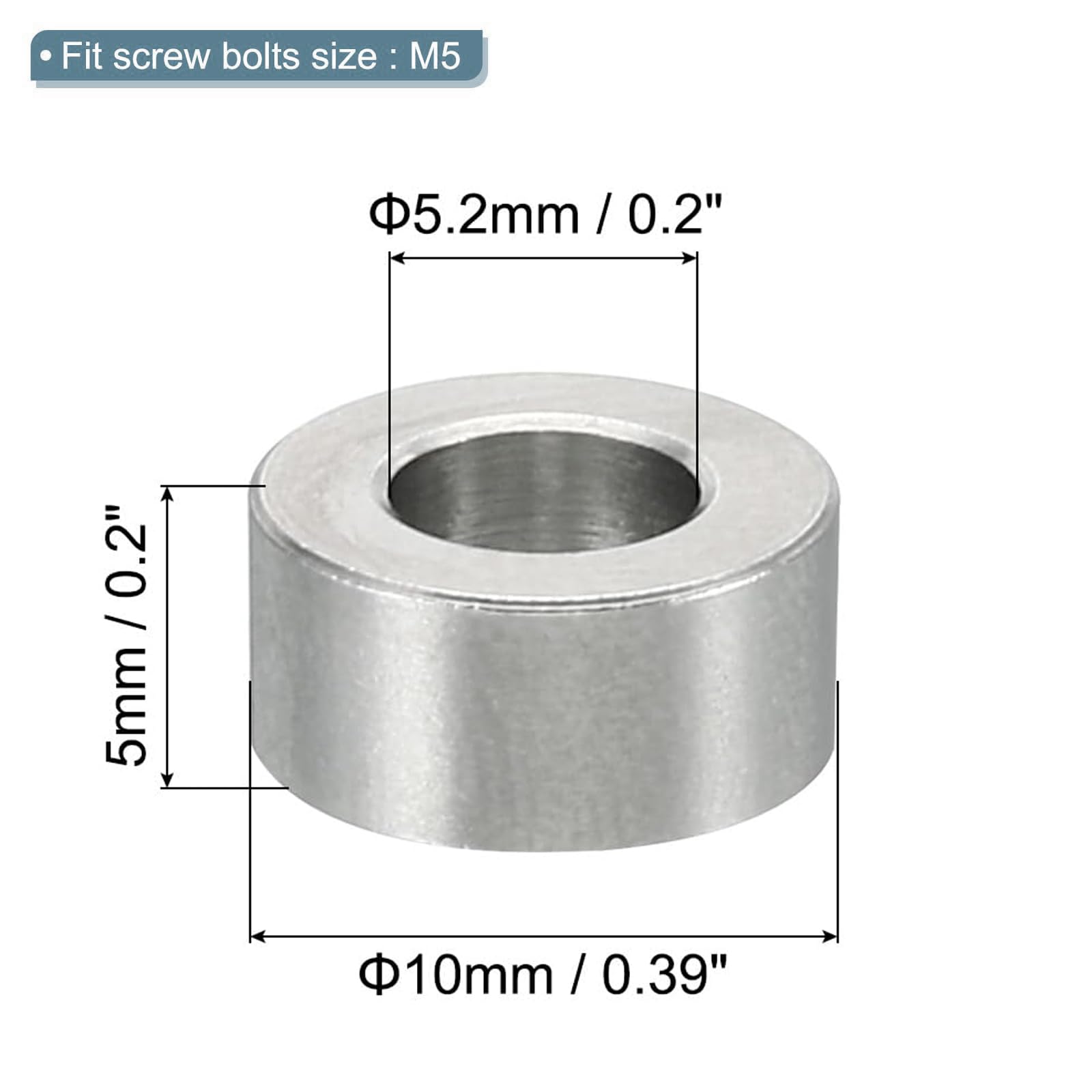 TOP-VIGOR 10Pcs M5 Aluminum Spacer, 5.2mm ID x 10mm OD x 5mm Length Metal Spacer - Image 2