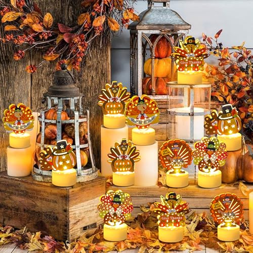 6 PCS Turkey Tea Lights Candles Battery Operated Thanksgiving LED Flameless Tealight Candles, Cute Thanksgiving Table Decorations Centerpieces for Home Kitchen Indoor Party Fall Decor - Image 2