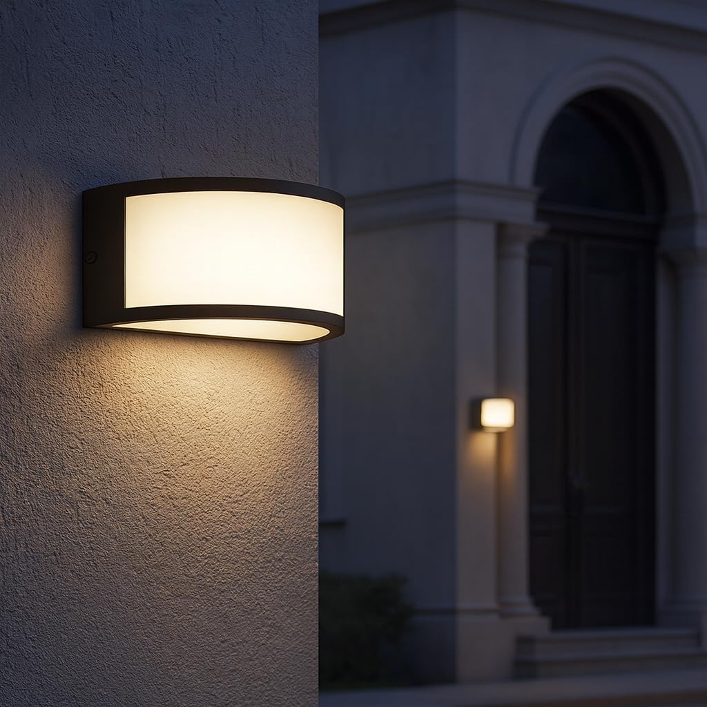 Dopa Applique da Parete Mezzaluna per Esterno IP65 Design Curva Attacco E27 Sostituibile Lampada da Muro Moderna in Alluminio per Giardino Terrazzo Facciata (Nero)