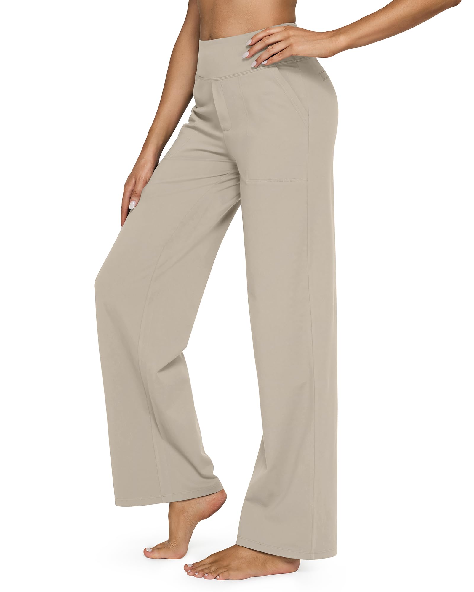 G4Free Pantalons Yoga Femme avec Poches Taille Haute Pantalon à Jambe Large Stretch Travail Décontracté Sports Pantalon De Jogging Petite/Normale/Tall