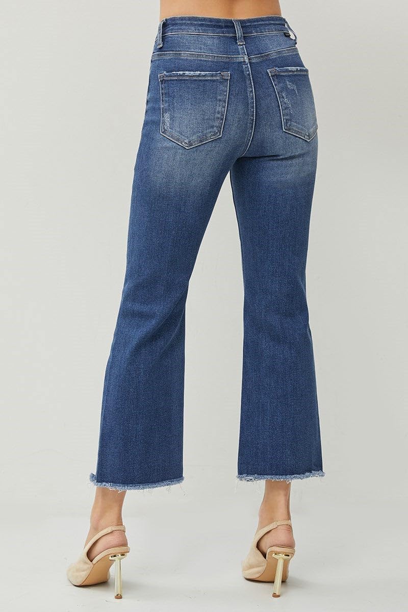 Risen Jeans High Rise Crop Straight Jeans (27" Inseam) - RDP5572- Includes Official Tag - DK Size 29 Darkblue