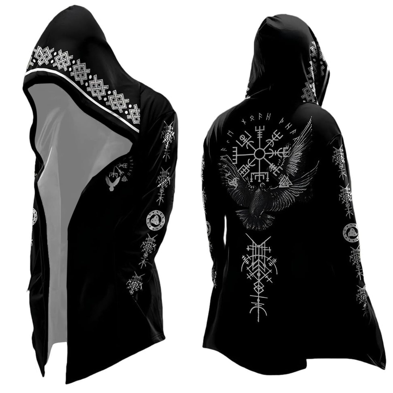 Men's Halloween Hoodie Medieval Norse Mythology Hooded Cardigan Motorcycle Jacket Long Sleeve Casual Loose Fit Streetwear Coat for Daily Wear Spring Autumn Winter (A11-Black, XL)