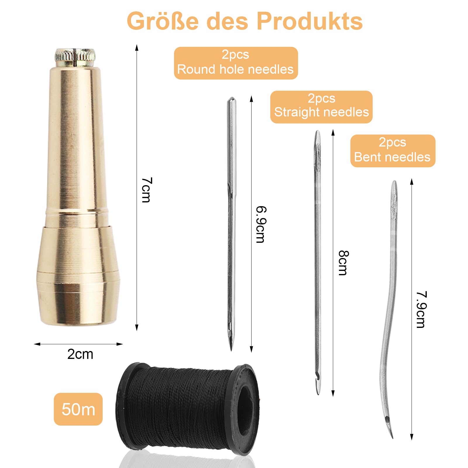 Set Cucitura Pelle Con 2 Manici In Rame E 6 Aghi - Per Riparazioni Scarpe, Borse E Pelletteria - Foto 4